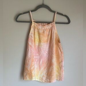 NEW Bella Dahl Girl Sunset Palm Print Ruffle Tank Swing Orange Yellow Size 14